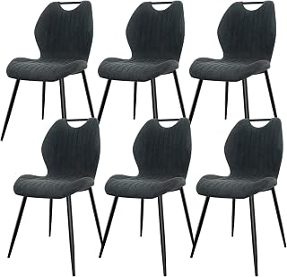 Pack de 6 Sillas de Comedor, Sillas de Cocina, Silla Tapizada, Silla de Salón, Respaldo de Tela y Patas de Metal, Ideal para Comedores, Cocinas y Salones, Gris Oscuro