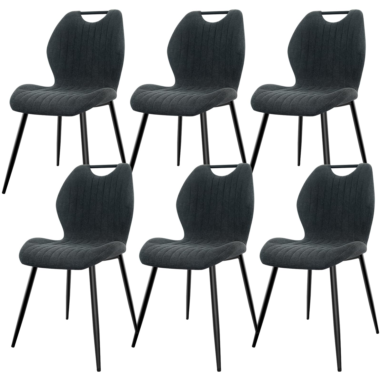 JIJIAN Pack de 6 Sillas de Comedor, Sillas de Cocina, Silla Tapizada, Silla de Salón, Respaldo de Tela y Patas de Metal, Ideal para Comedores, Cocinas y Salones, Gris Oscuro