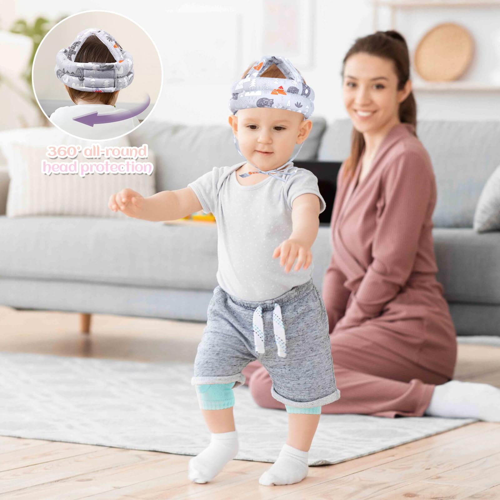 Baby Protector, Head Safety Pad Backpack with Knee Pads, Suitable for Infants Aged 6-24 Months, Grey - Image 4