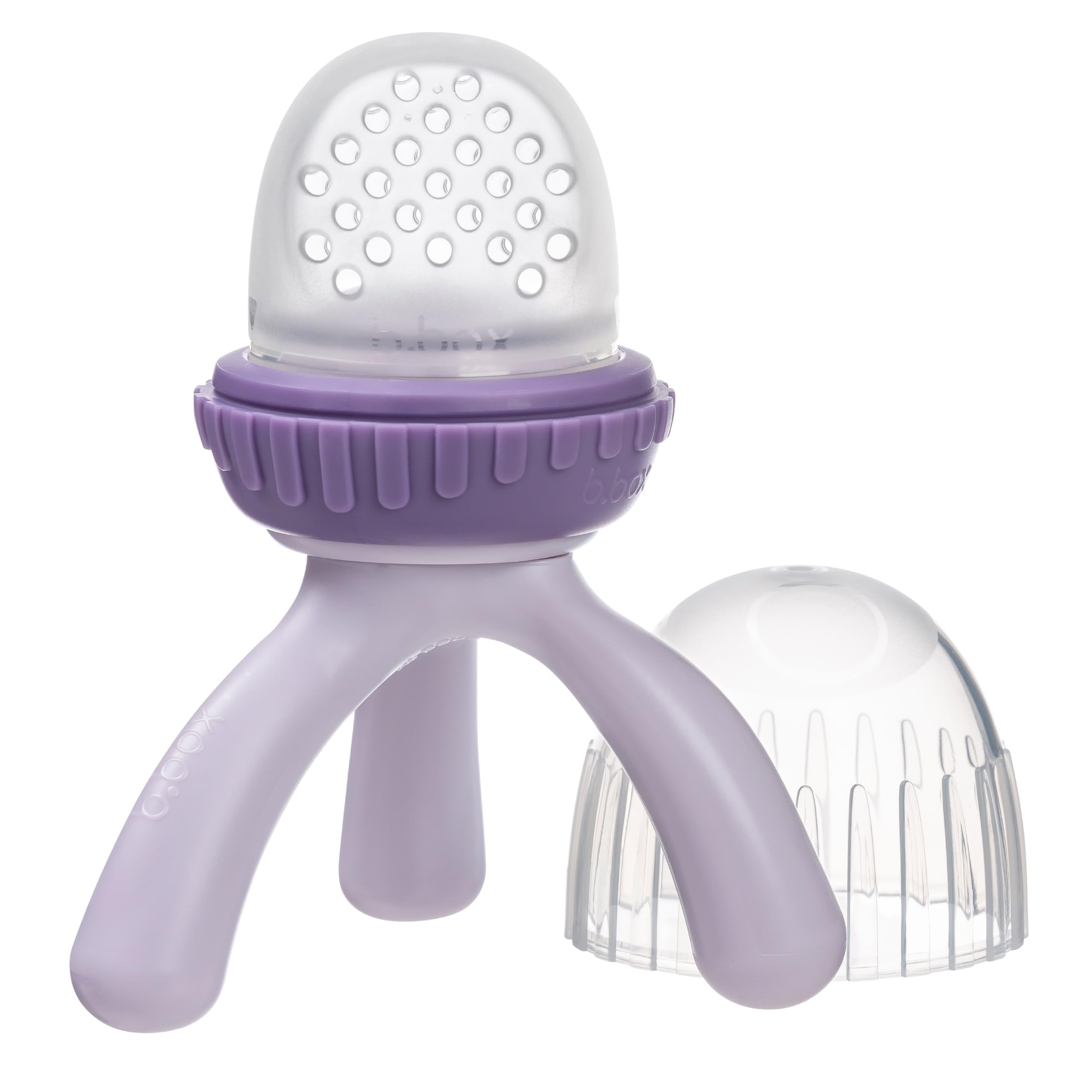 b.box Silicone Fresh Food Feeder, Tripod Design Easy for Baby to Hold, Perfect for Fresh or Frozen Foods, Cap Included for On The Go, from 4m+ (Peony)