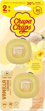 Chupa Chups Car Air Freshener, Vanilla Cream - Long Lasting Car Fresheners with Fun Scents, Colorful and Vibrant Air Freshener for Car, Unique Car Freshener Perfume Deodorizer - 1-Pack 2pcs Total