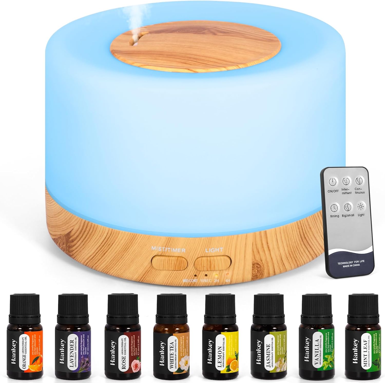 Essential Oil Diffuser 500 ml Ultrasonic Humidifier 2 Timer and 14 LED Colours Aromatherapy Essential Oils Diffusers for Home