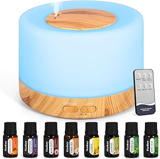 Difusor de Aceites Esenciales, 500ML Humidificador Aceites Esenciales, Difusor de Aceite Esencial Eléctrico Purificador de Aire con Control Remoto 7 Colores LED para Hogar Bebé Oficina Hotel