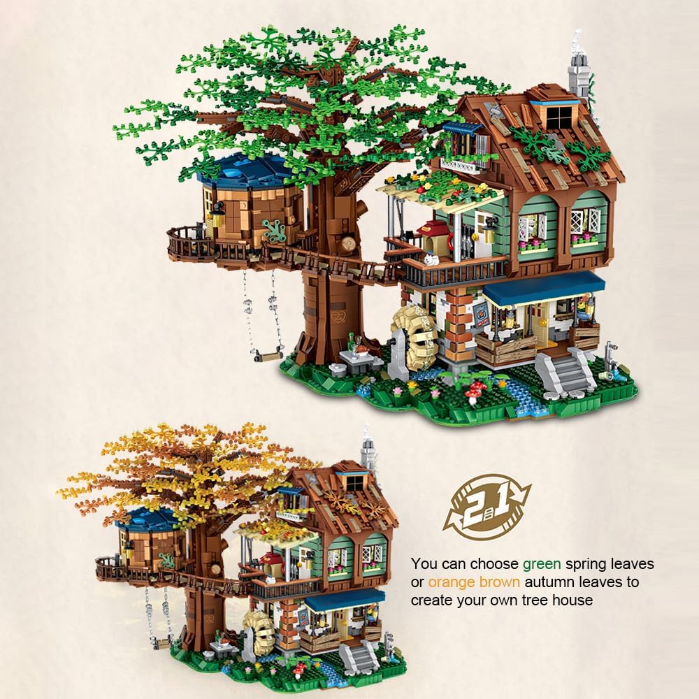 Mini Blocks Tree House Building Kit, 4761PCS Idea Forest House Building Blocks Set, DIY Mini Bricks Street View House Construction Model for Adult
