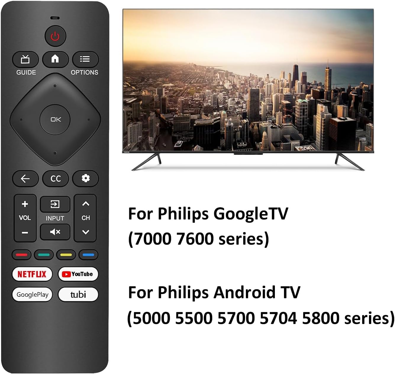 Remote Control Replacement for Philips Google/Android Smart TV, Universal and No Setup Required (Without Voice Function)