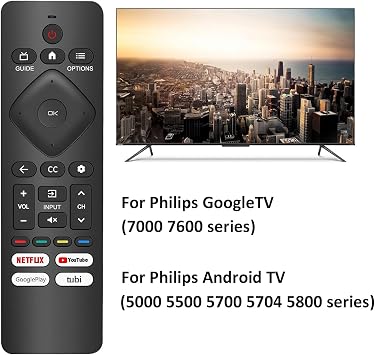 Remote Control Replacement for Philips Google/Android Smart TV, Universal and No Setup Required (Without Voice Function)