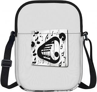 Black And White Music Note Print Women Crossbody Bag Shoulder Lightweight Travel Purse Casual Daily Handbag