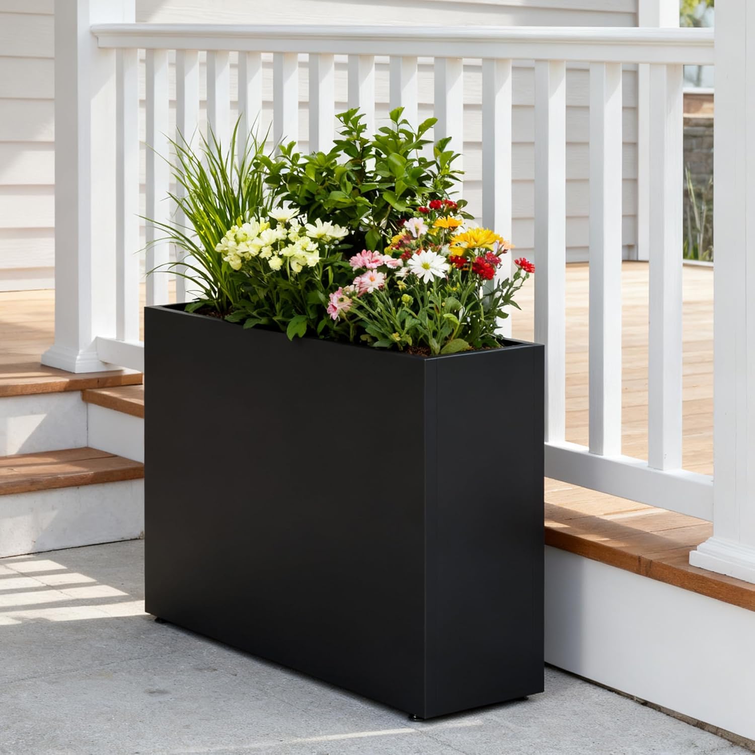 GSK Black Metal Planter Box Sturdy Rectangular Plant Trough 37" L x 10" W x 30" H Insert with Drainage Hole Easy Assembly Indoor Outdoor Sapce Separation Patio Balcony Deck Garden