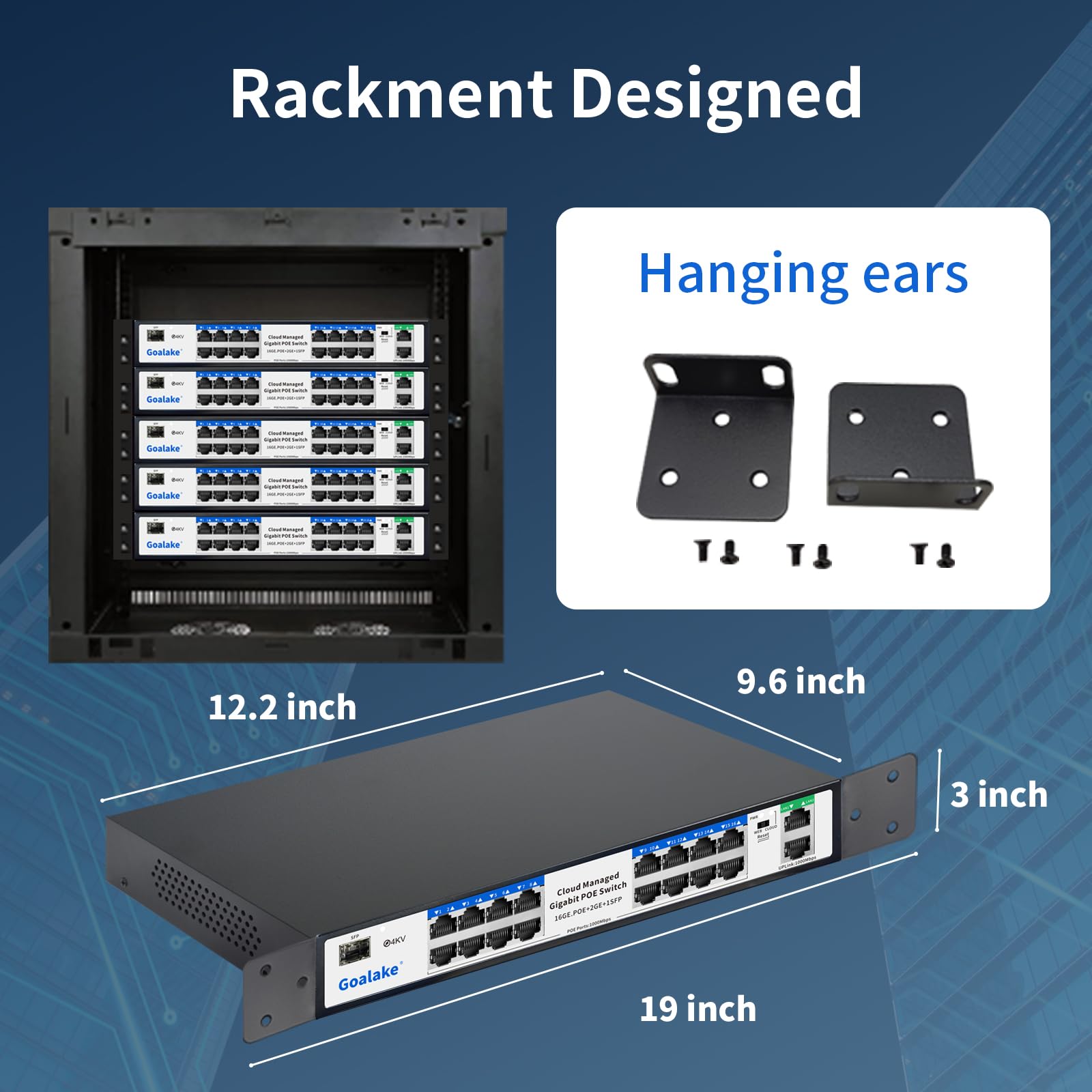 Goalake Switch PoE 19 puertos Gigabit 10/100/1000Mbps, 16 Gigabit PoE+@240W,1 SFP Puerto, IEEE 802.3af/at, Plug and Play, VLAN