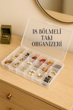 18 B lmeli Kapakl  Tak  Kolye Boncuk Ila  K pe Y z k Kutusu D zenleyici Organizer, Beyaz