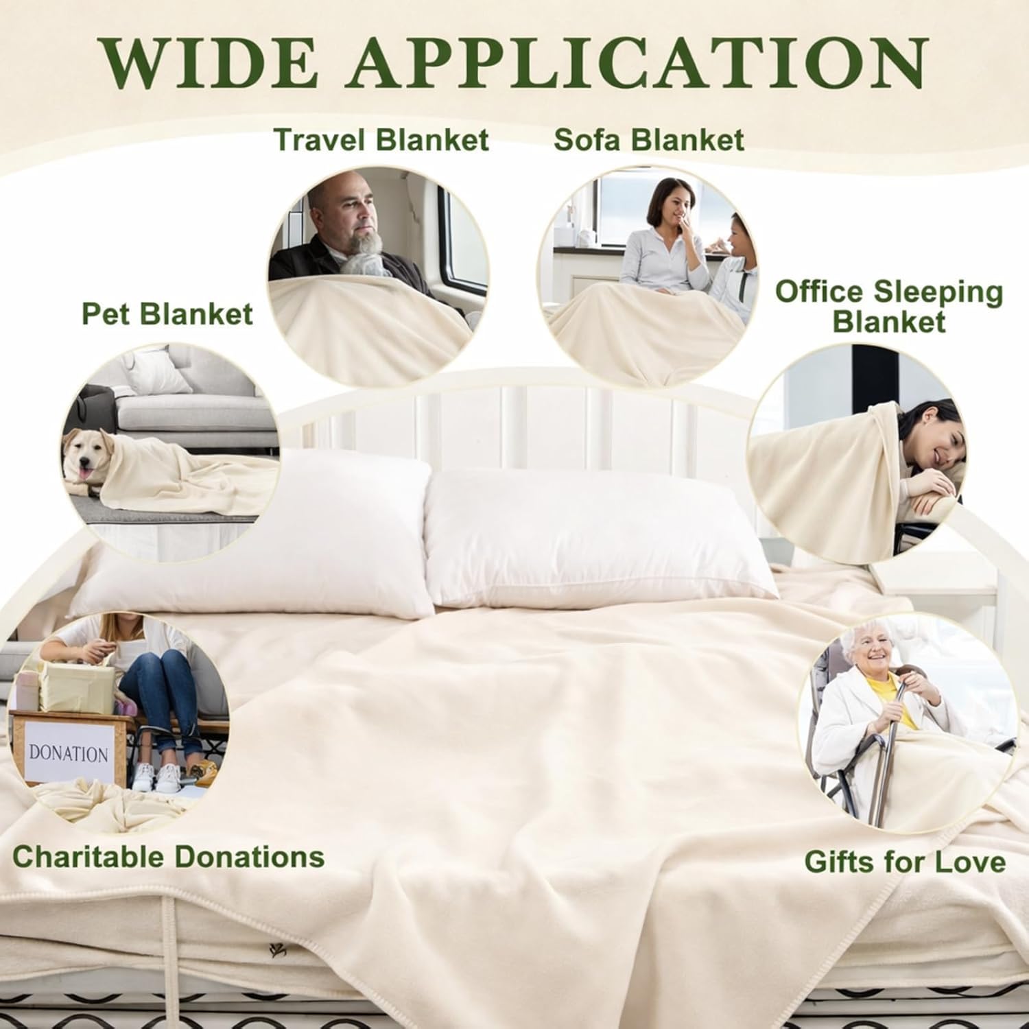 Newwiee 24 Pcs Fleece Throw Blankets Bulk 50'' x 60'' Oeko-tex Standard 100 Certified Spring Outdoor Wedding Guest Blankets Lightweight for Sleepover Donation Lap Pet Sofa Home (Cream White)