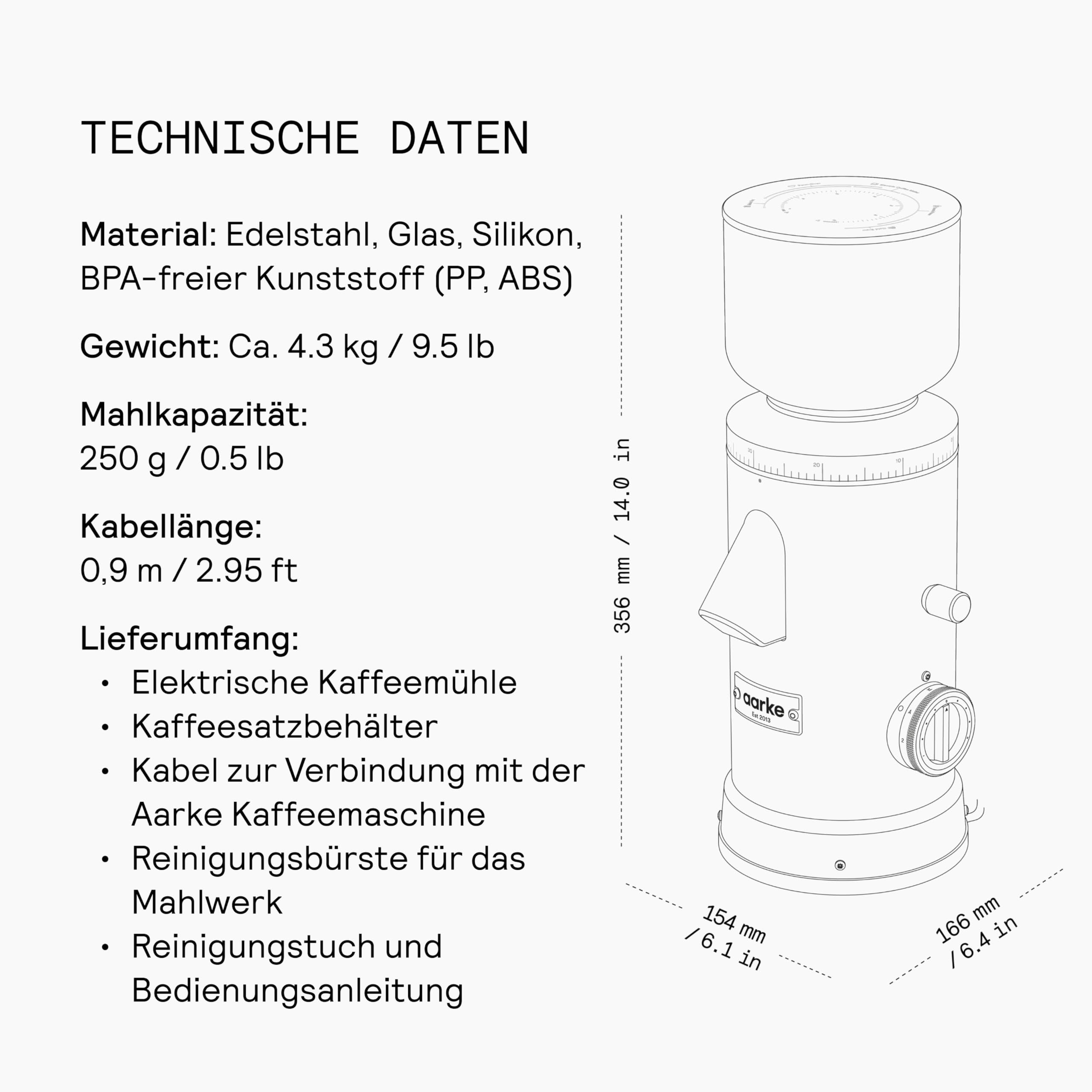 Aarke Kaffeemühle elektrisch – Edelstahl-Kaffeemühle mit einstellbarem Mahlgrad, 64-mm-Mahlscheiben, automatischer Dosierung & Speicherfunktion – für Espresso, Filter & Cold Brew