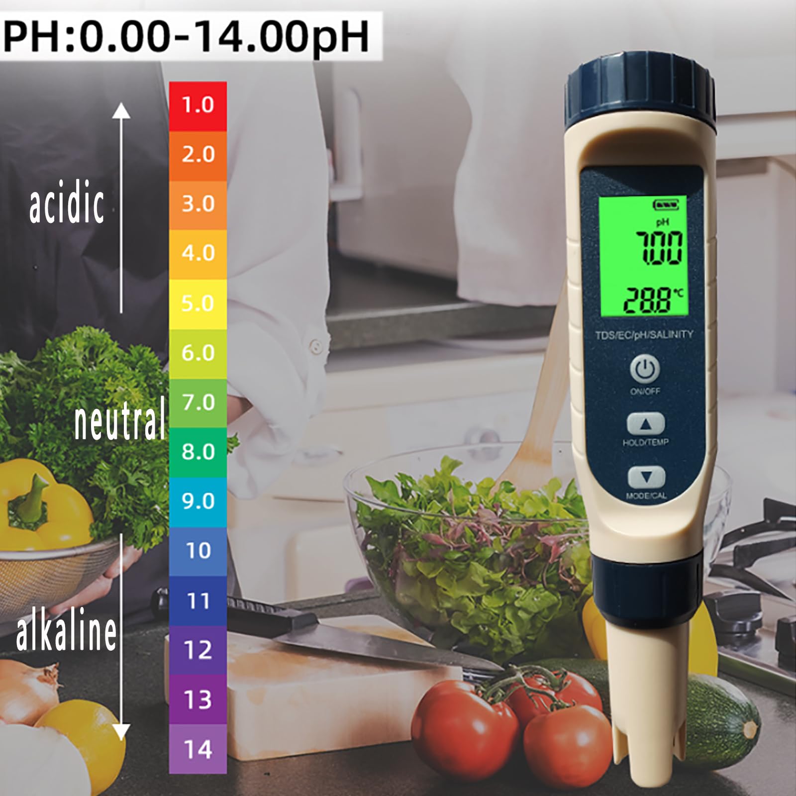 NGARY TDS Meter Digital Water Tester, TDS/pH/Temperature 5-in-1 PH Pen con Función De Retención De Datos, Rango De Medición De PH con 0-14, para Agua Potable, Piscina Y Acuario