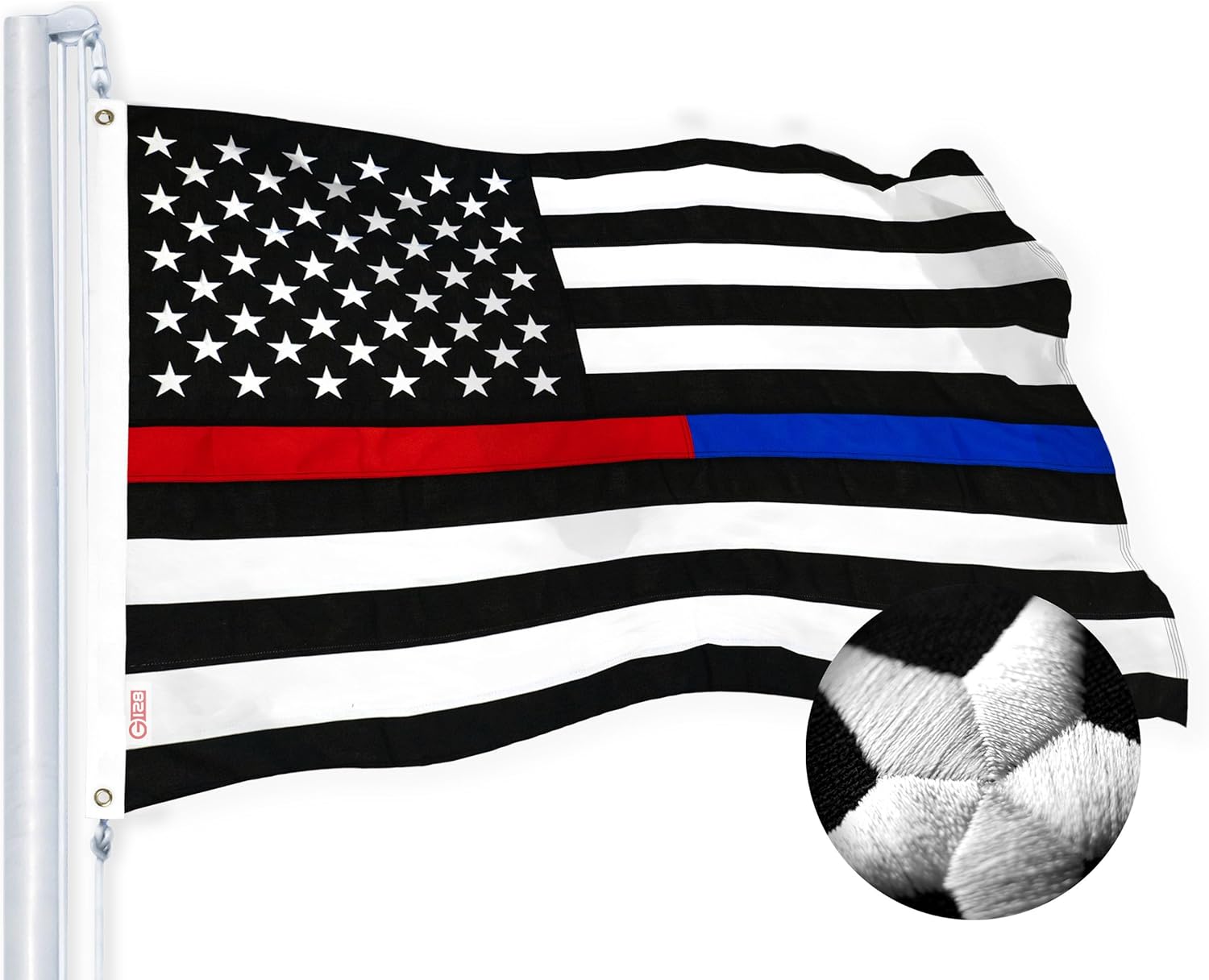 G128 Thin Blue Red Line American Flag | 3x5 Ft | StormFlyer Series Embroidered 220GSM Spun Polyester | Duty and Honor Flag, Embroidered Design, Indoor/Outdoor, Brass Grommets, Heavy Duty, All Weather