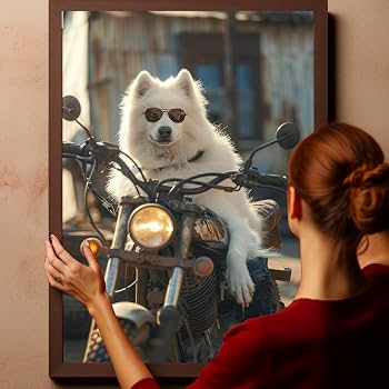 Amazon.com: Thuan Store Samoyed Dog Riding a motorcycle Poster