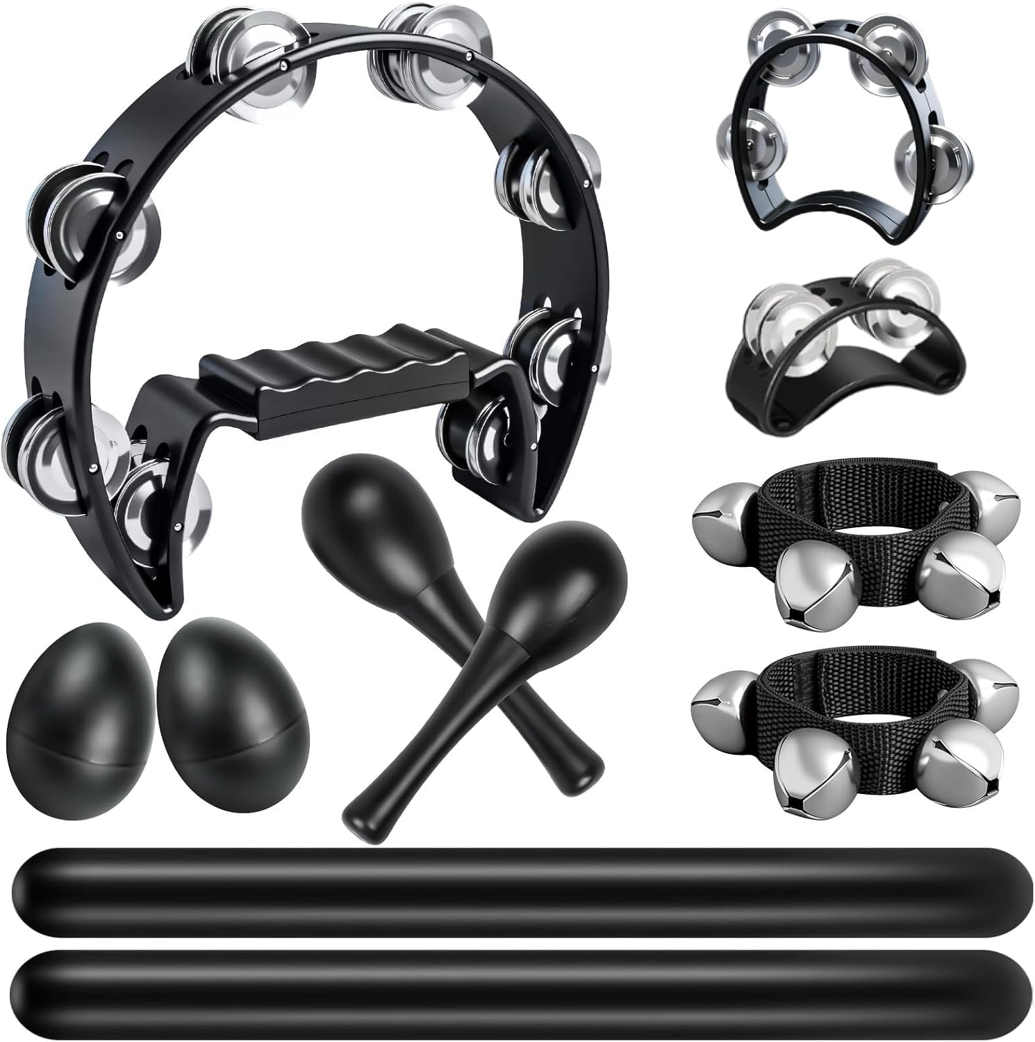 Amazon.com: 11 Pcs Black Tambourine Set for Adults - Half Moon ...