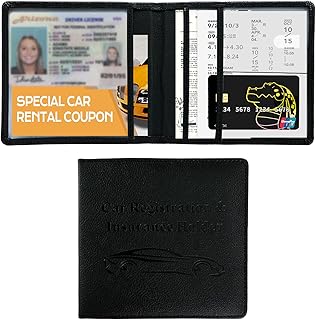 Car Registration and Insurance Holder, Leather Vehicle License Holder Magnetic Closure Wallet, Waterproof Glove Box Organizer for Card Document Paperwork, Car Accessories (Black)
