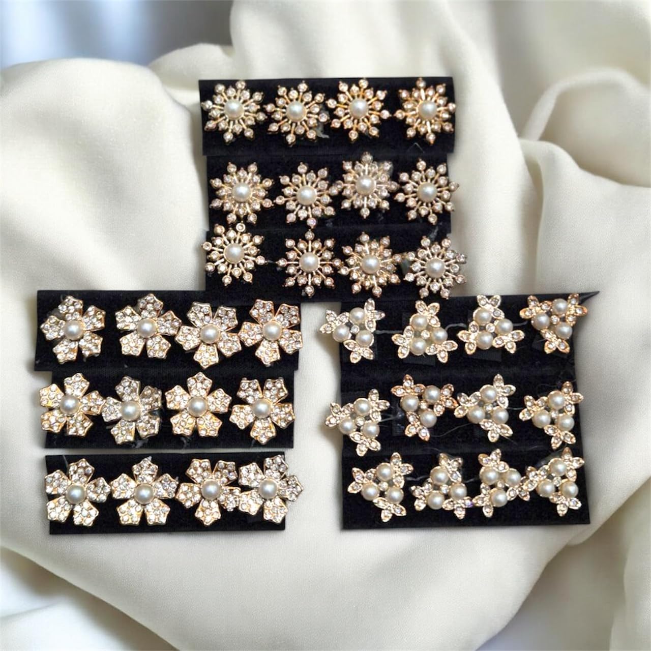 Luxury Pearl & Rhinestone Hair Clips Pack of 3 | Bridal Floral Hair Accessories | Crystal Flower Hair Pins for Women & Girls | Fancy Hair Clips for Party, Wedding & Festivee Wear