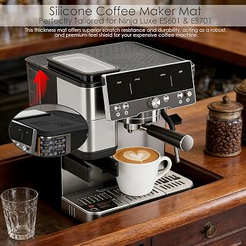 3-in-1 Silicone Coffee Maker Mat for Ninja Luxe Cafe ES601 & ES701: Top Mat + 24x16 Coffee Bar Mat + Espresso Tamping Mat, Waterproof & Anti-Slip Base & Food-Grade Silicone Pads (Black)