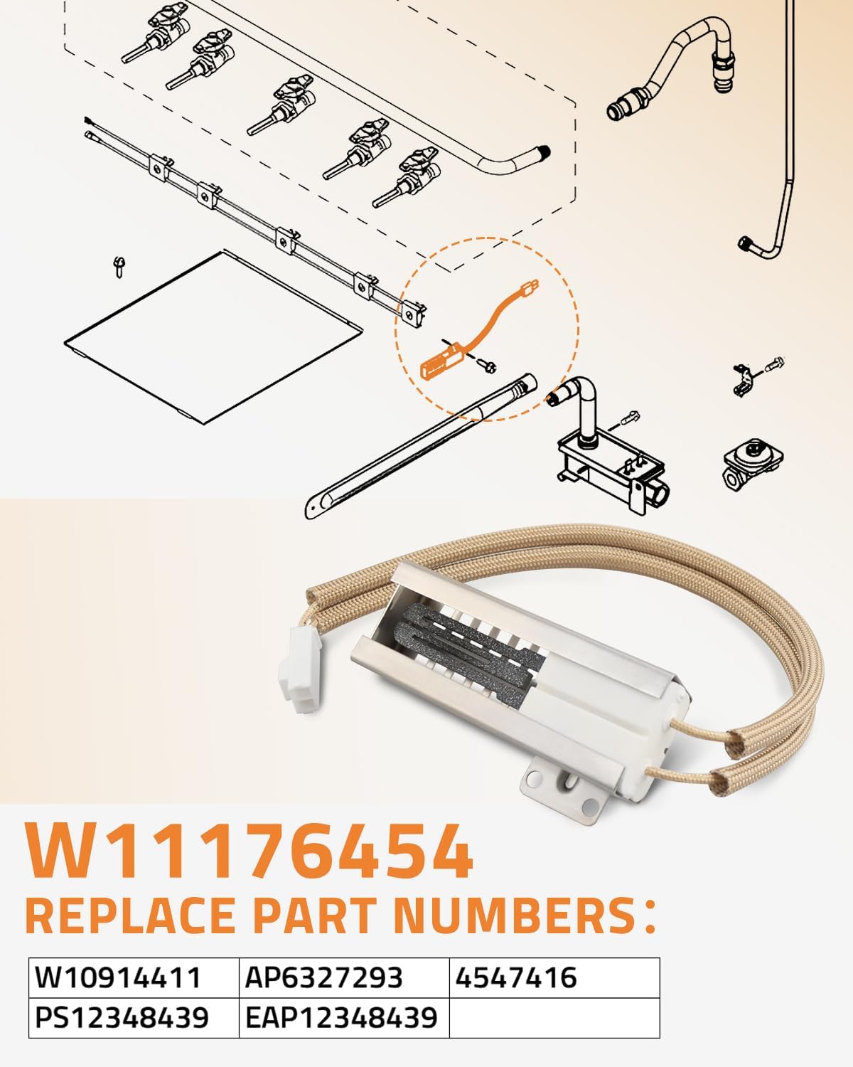 W11176454 Oven Igniter W10914411 Fit for Whirlpool Amana Maytag Gas Oven, Replace AP6327293 4547416 PS12348439 EAP12348439