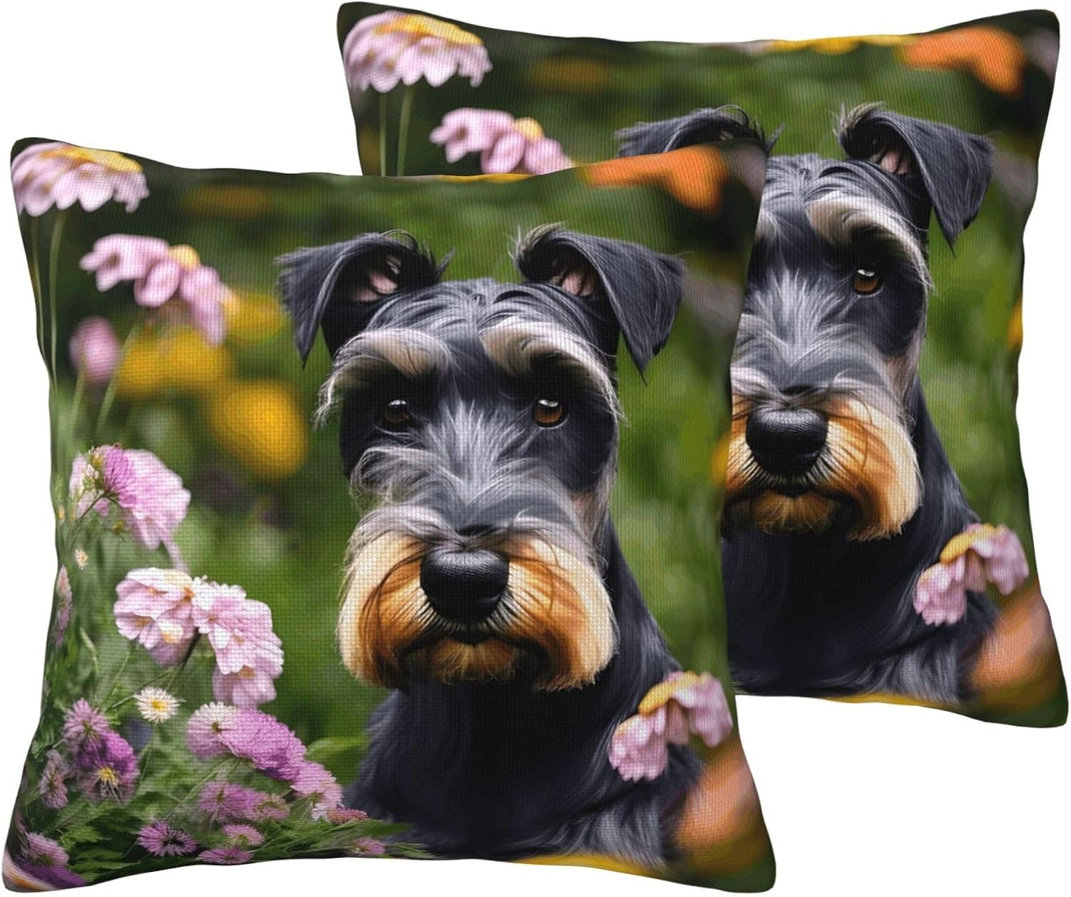 Schnauzer Imitation Linen Pillowcase -2 Sets, Fashionable Home Decoration, Used for Sofas, Gardens, beds