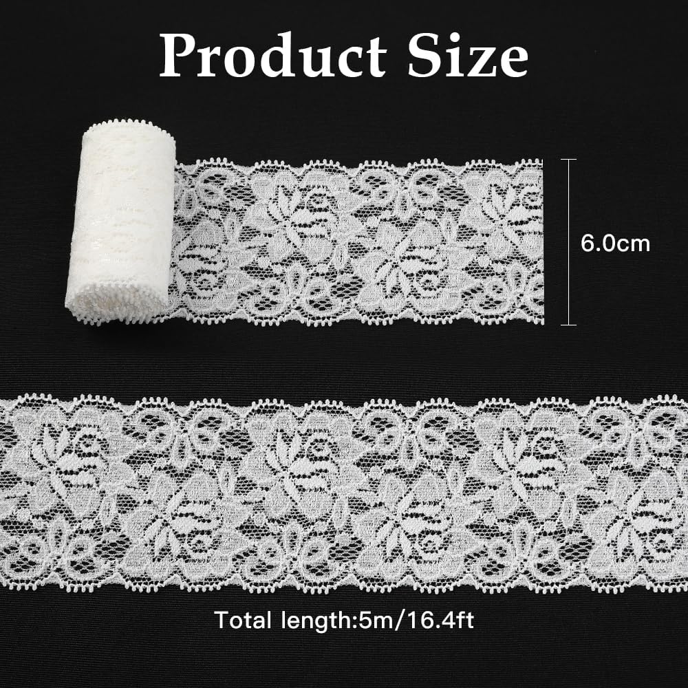 10 Yards White Lace Ribbon, 2.36 Inch Lace Trim for Sewing, Floral Lace Trim Ribbon for Sewing DIY Crafts Gift Wrapping Flower Bouquet Wedding Decoration