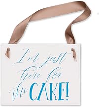Ritzy Rose Funny Wedding Sign for Ring Bearer or Flower Girl Featuring "I'm Just Here For The Cake" - 11x8.5 in Banner Tailored with Your Preferred Paper, Ribbon and Font Color