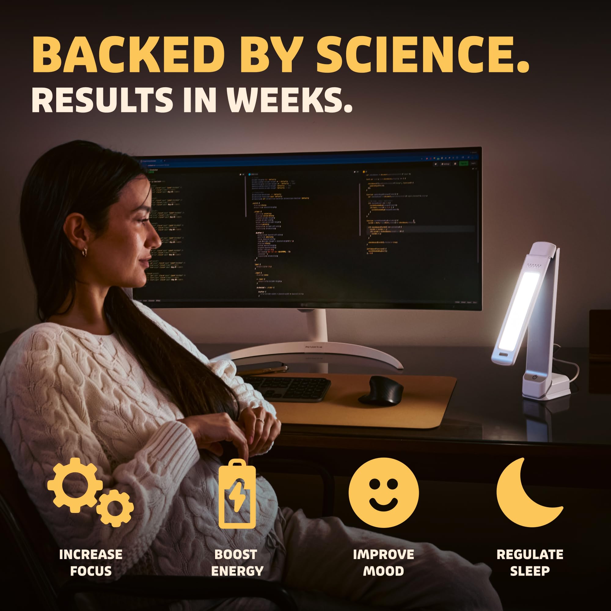 Circadian Optics Lampa do terapii światłem. Lampy LED Happy Mood bez UV do sezonowych zmian światła słonecznego. Światła słoneczne o pełnym spektrum do pracy w domu. Lumos (biała)