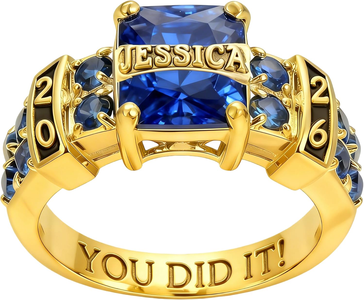 Class Ring for Women Sterling Silver Custom Engraving High School Rings Class of 2026 Personalized Gemstone Graduation Jewelry Gift for Her