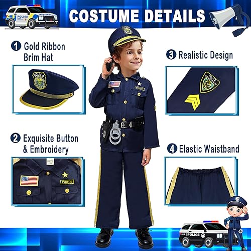 Miniatura 9 de Disfraz de policía de Halloween para niños, exquisito disfraz de oficial de policía para niños, disfraces para niños y niñas, disfraz de policía,