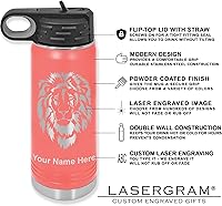 Vista 3 de LaserGram Botella de agua de doble pared con tapa abatible de 20 onzas con pajilla, Karate Man, grabado personalizado incluido (coral)