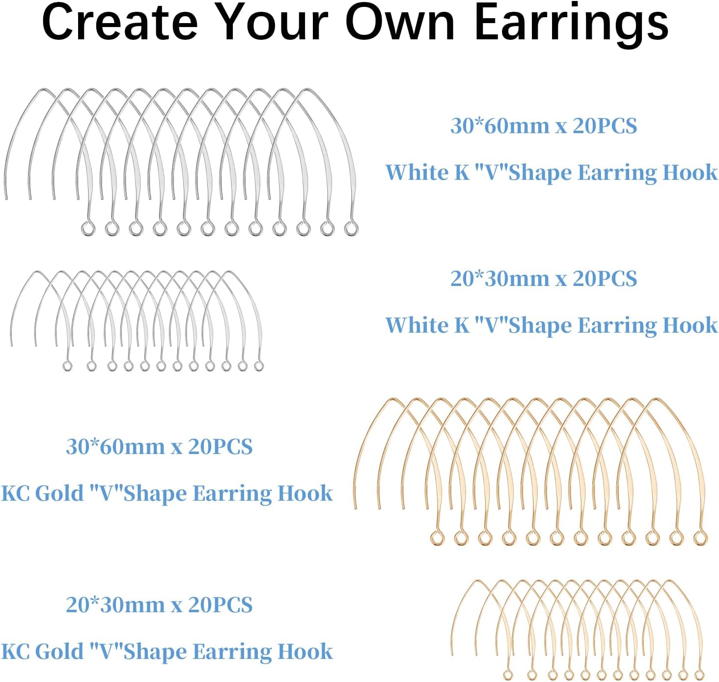 Ear Wire Hooks,URSMART 80 PCS Plated Earring Hooks V Shape Earring Hooks Dangle for DIY Craft Earrings Jewelry Making image 3