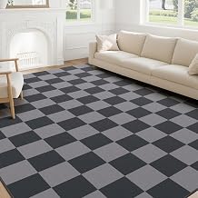 SOANNY Living Room Rug 120 x 170 cm Washable Non-Slip Checked Black-Grey