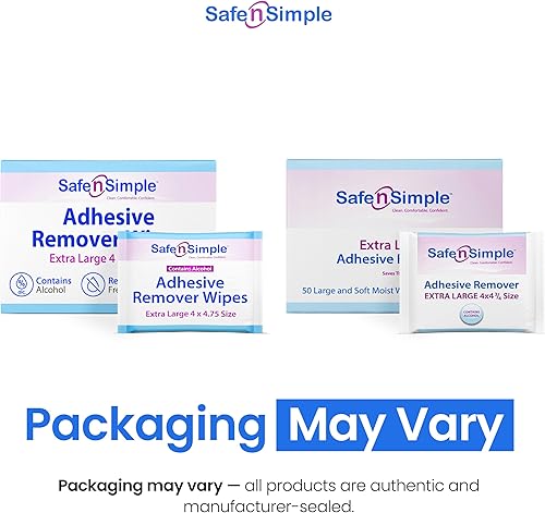 Miniatura 30 de Safe n' Simple Removedor de adhesivo para piel – 75 toallitas removedoras de adhesivo médico sin picaduras envueltas individualmente de 5 x 7