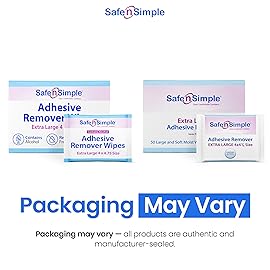 Safe n Simple Adhesive Remover for Skin - 50 Individually Wrapped Large 4x4.75 Alcohol Adhesive Remover Wipes - Medical Isopropyl Alcohol Pads - Gentle Adhesive Removal Wipes for Bandages & Ostomy