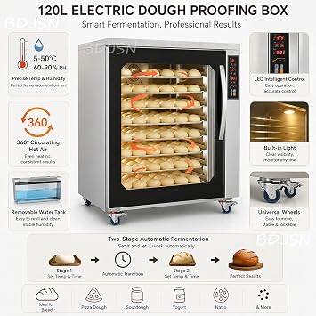 120L Electric Dough Proofing Box, 5-50C & 60-90% RH Control, 360 Hot Air Circulation, LED Touch Panel, Stainless Steel Fermentation Machine for Bread, Pizza, Sourdough, Yogurt & Natto