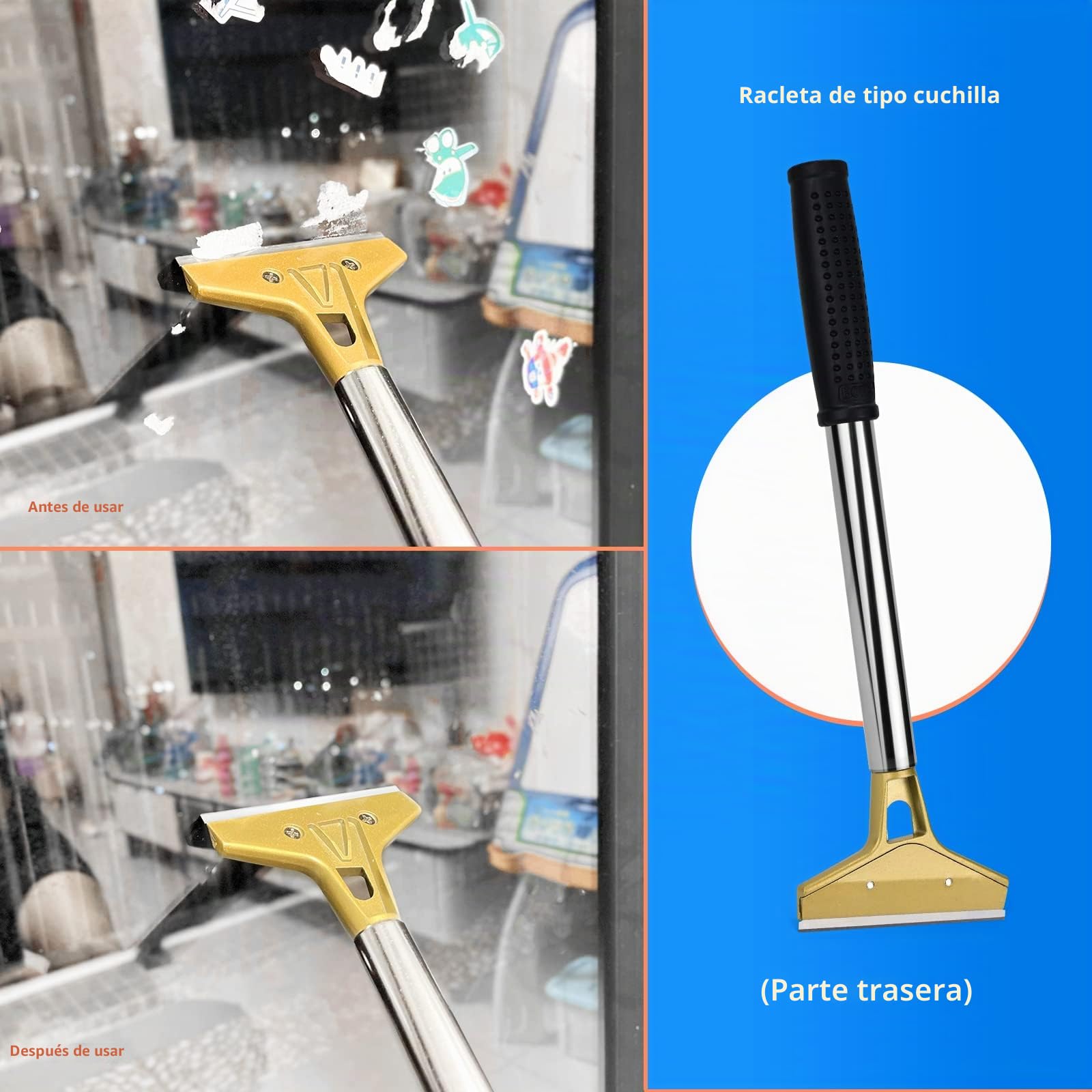EHDIS Industry Rasquetas con 10 Cuchillas de Acero Al Carbono 100 mm, Raspador de Vidrio con Agarre Suave, para Ventana de Vidrio, Parabrisas, Granito, Limpieza de Paredes