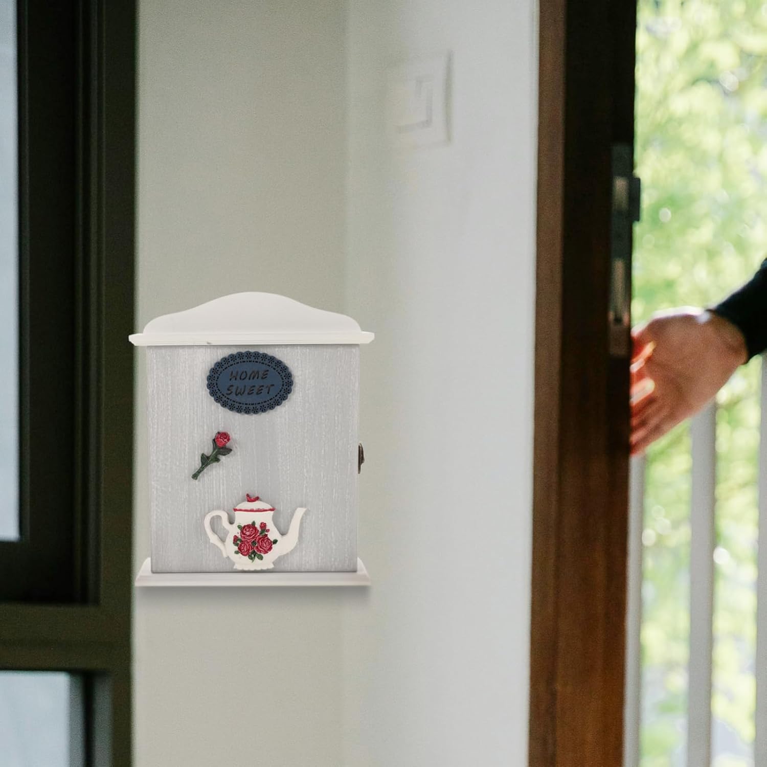 Zerodeko Wall Mounted Key Box House Shaped Key Lock Box Wooden Entryway Car Keys Cabinet Decorative Key Rack Organizer for Home Key Organization