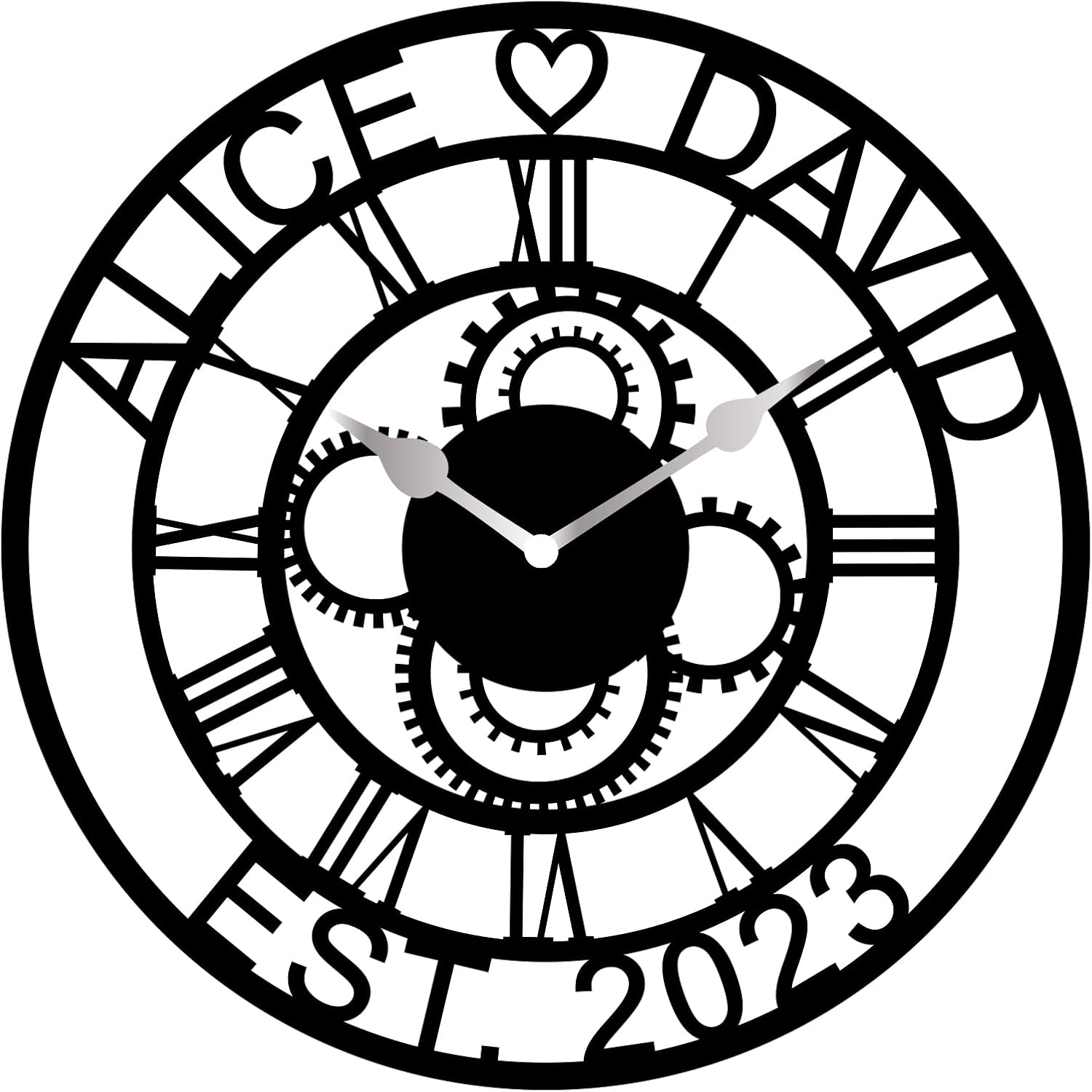 HRZSIGNFC Personalized Gear Silent Clock, Metal Wall Clock