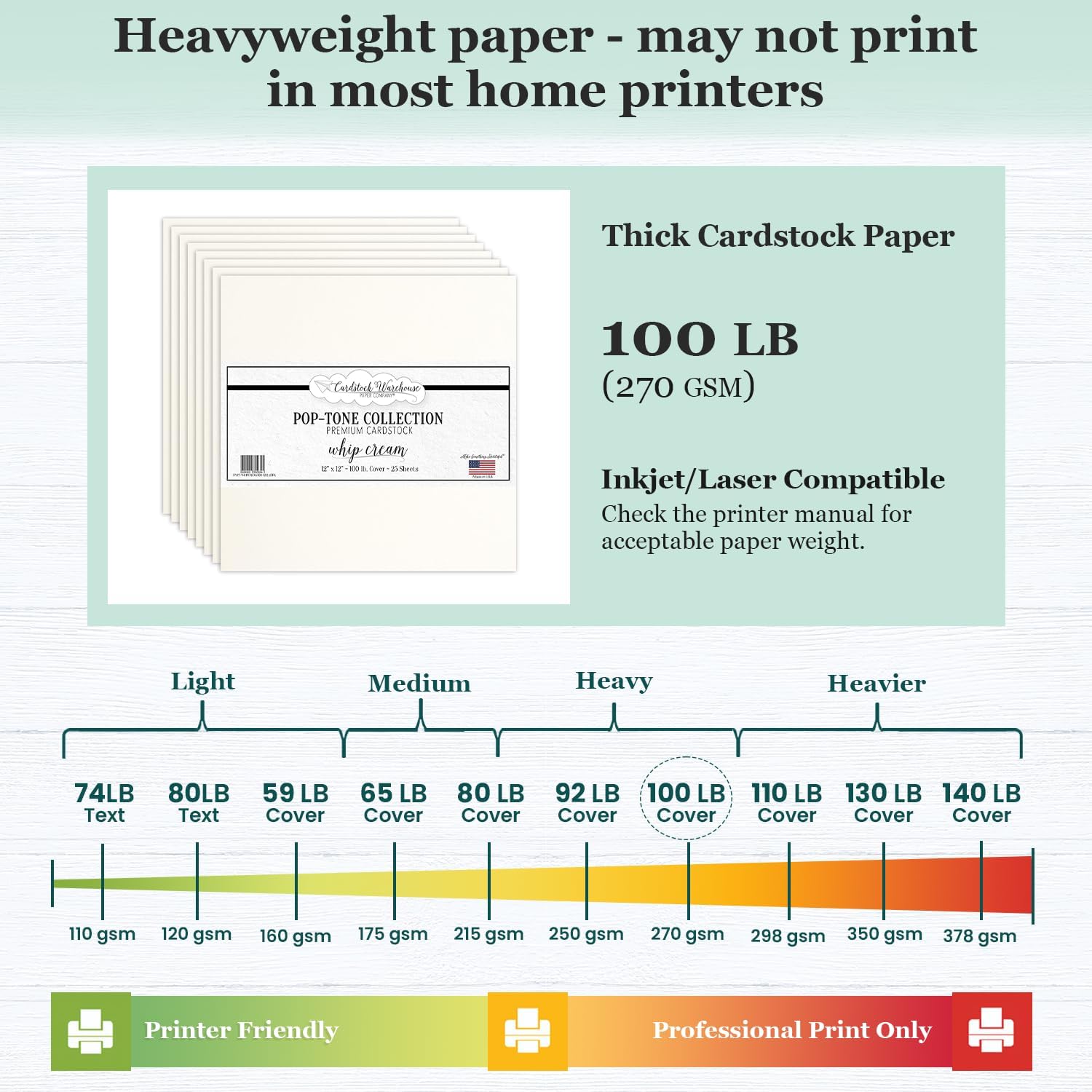 Cardstock Warehouse Pop-Tone Whip Cream Card Stock Paper - 25 Sheets, 12 x 12" - 100 lb / 270 GSM Premium Cream Cardstock for Die-cutting, Crafts, Scrapbooking, Card Making and DIY Projects