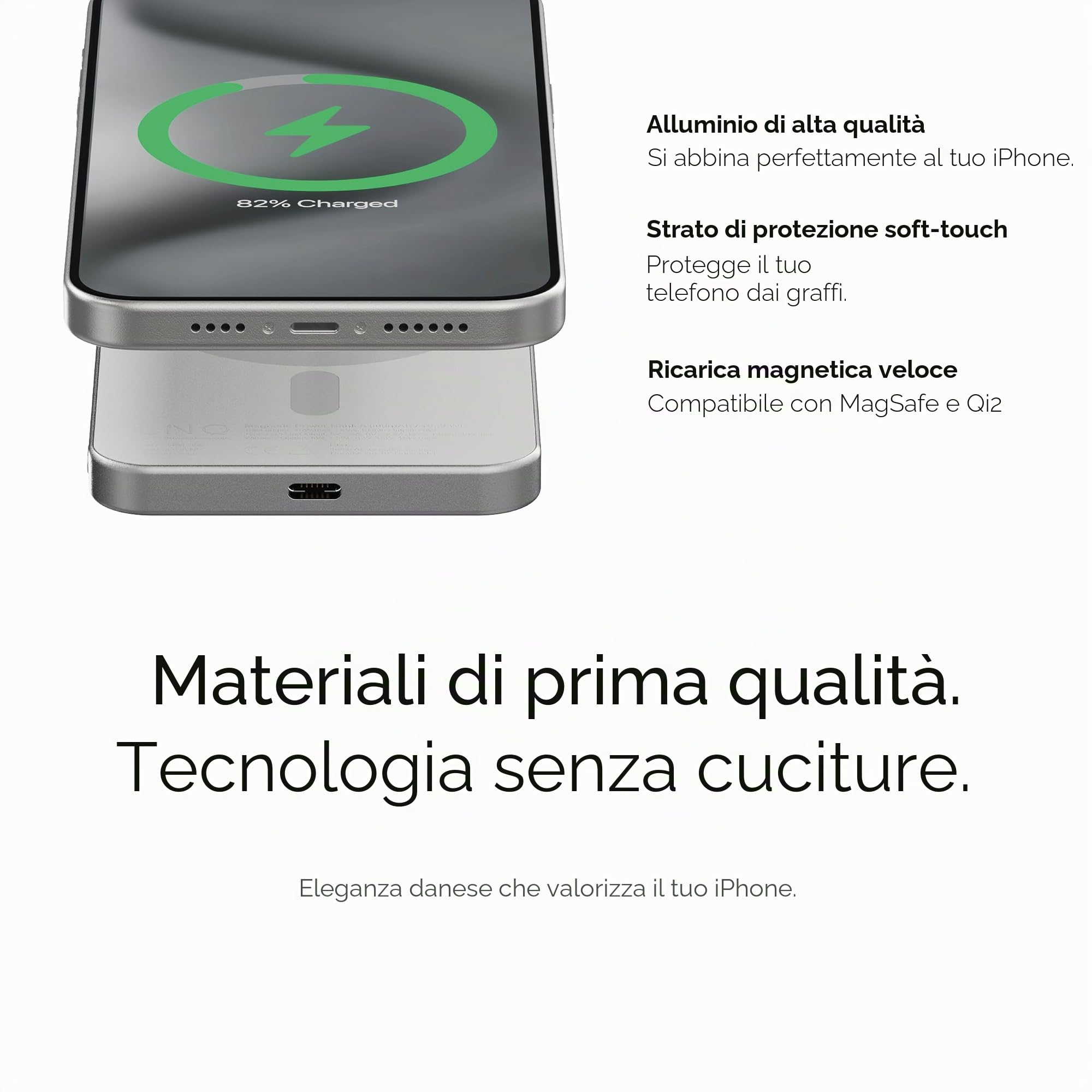 LINQ power bank 5.000mAh 20W magnetico, ultra sottile, in alluminio | Adatto per iPhone e dispositivi compatibili, uscita USB-C, aggancio magnetico forte e sicuro