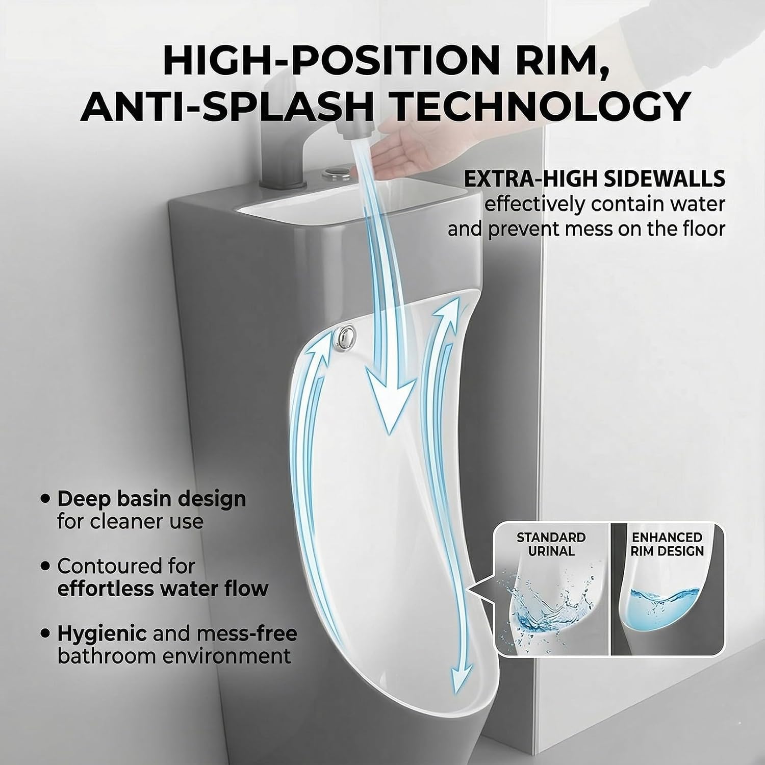 Ceramic Urinal for Men Bathroom with Sink and Faucet, 2-in-1 Floor Standing Men's Urinal Water Saving Design, Splash-Proof Commercial Male Urinal for Office, Home, Hotel(White)