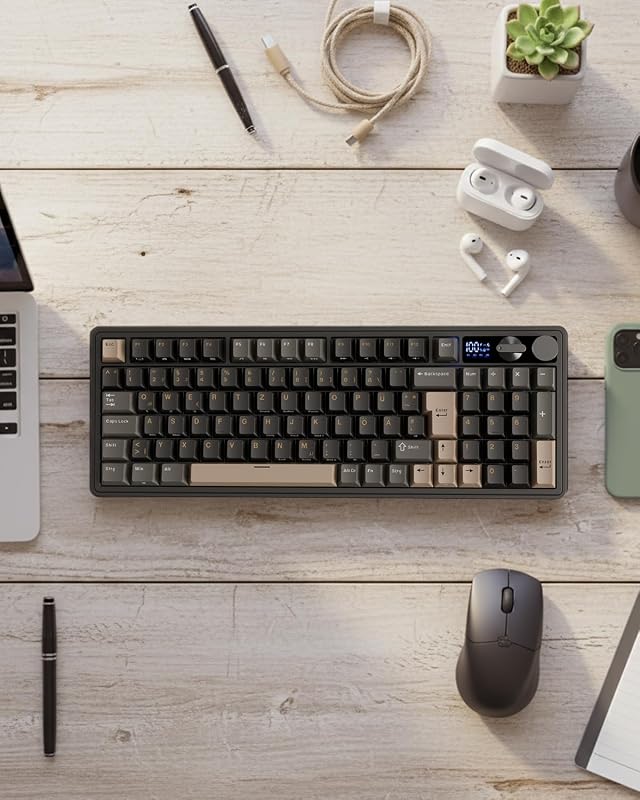 Tastatură mecanică RK ROYAL KLUDGE M100 cu ecran și buton rotativ, 96% gasket, QWERTZ cu tastatură numerică, BT, 2.4GHz, USB-C, RGB, 8000mAh, hotswap, Creamy, negru