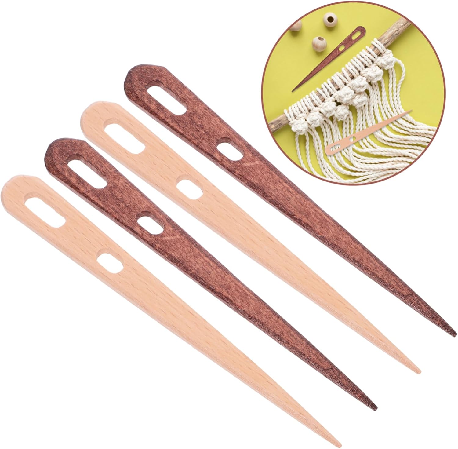 MINAOLULUS 4pcs Wooden Weaving Needles Dual-Eye Design for Easy Threading Versatile Hand Loom Tools for DIY Tapestry and Crafting Projects for Beginners and Enthusiasts