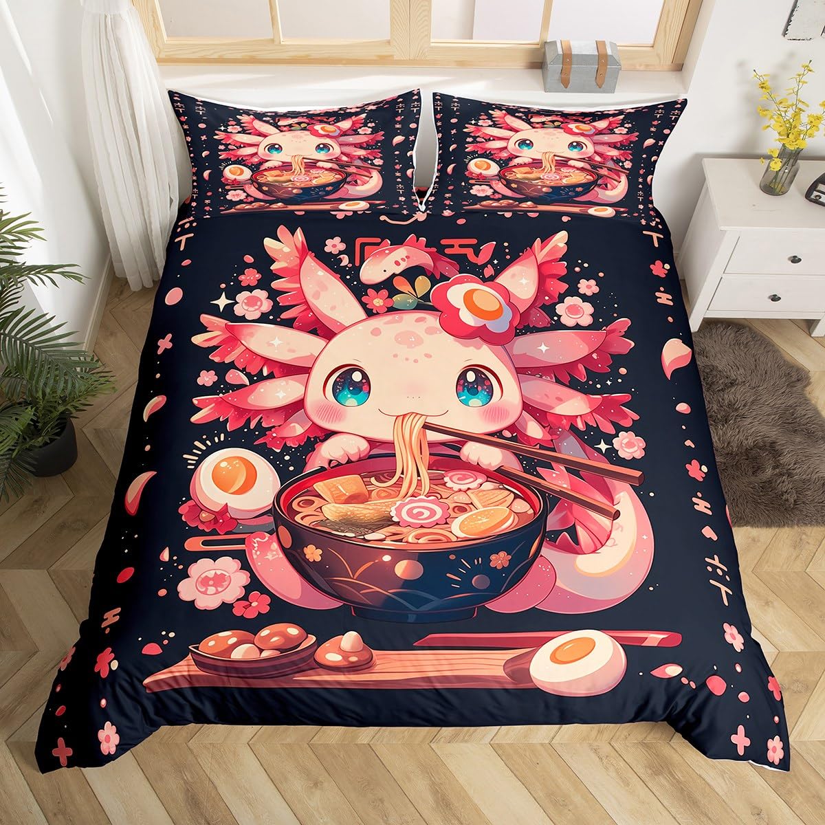 Parure de lit axolotl rose lavable et durable pour simplifier le couchage des enfants