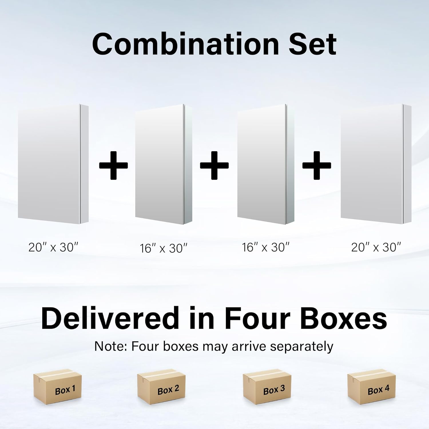 WELLFOR 72" x 30" Bathroom Medicine Cabinet with Mirror, Anodized Chrome Aluminum Frame, Surface Mount or Recessed Medicine Cabinet with Tempered Mirror, Bathroom Mirror with Storage, Four Doors
