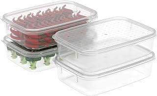 Cetomo 1.1L x 4 Food Storage Containers, Refrigerator Storage with Lid, Plastic Refrigerator Storage for Pantry and Fruit, BPA-Free, Freezer-Safe, Microwave Safe, Durable, Food Grade Clear, 1.1L