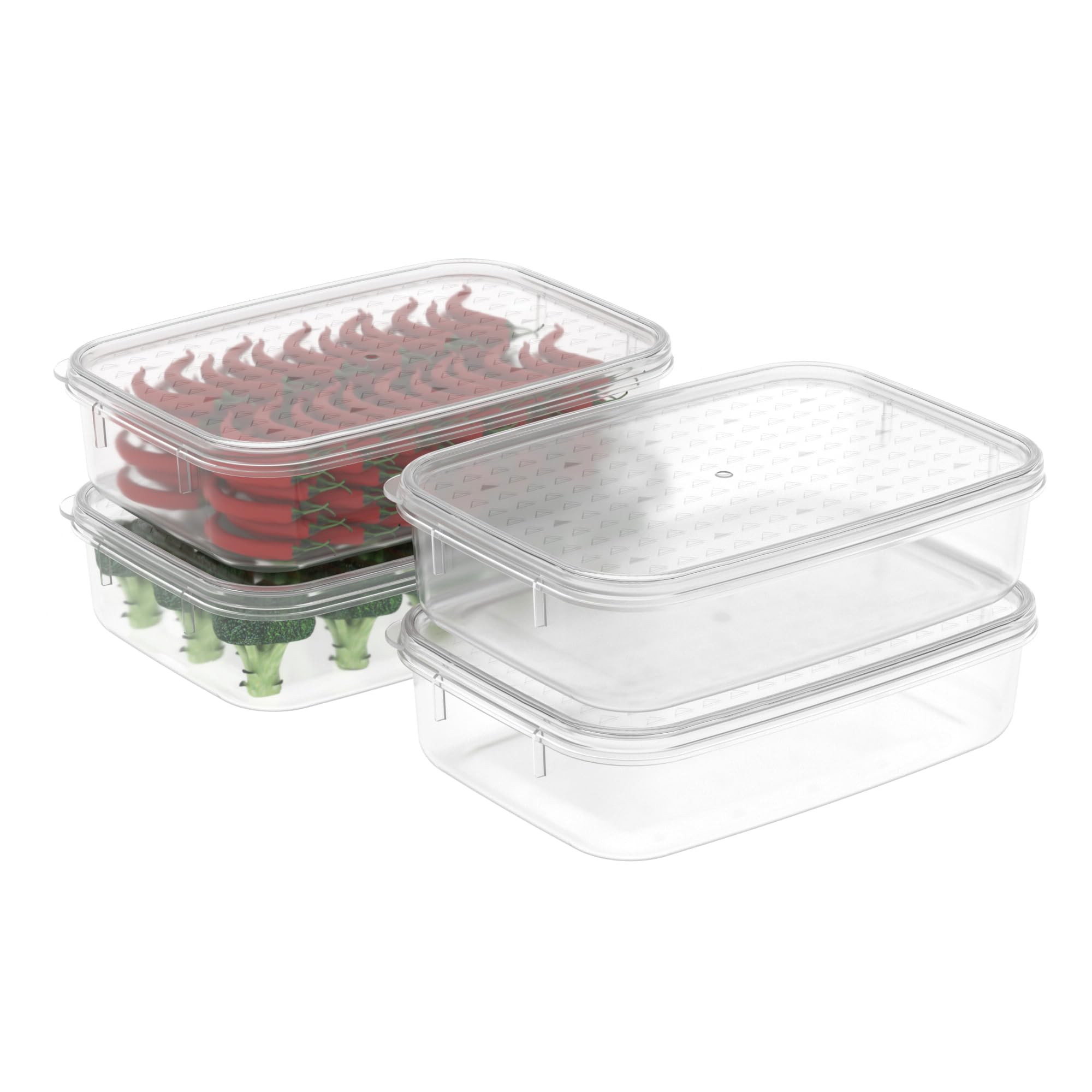 Cetomo 1.1L*4 Food Storage Container, Fridge Organizer with Lid, Plastic Refrigerator Organizers for Pantry and Fruits, BPA free, Freezer Safe, Microwave Safe, Durable, Food Grade, Clear, 1.1L-4 Pack