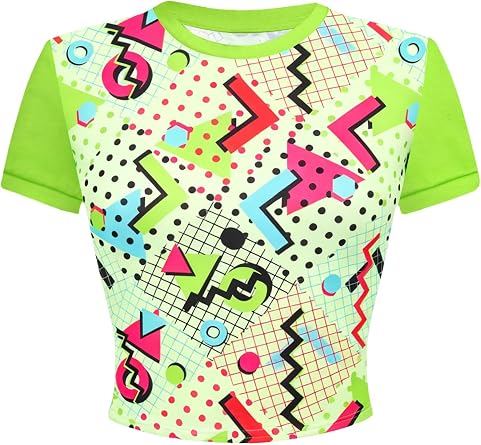 80s Outfits for Women Girls Just Wanna Have Fun Shirt Retro 80s Disco Crop Tops 80s 90s Theme Party Tops