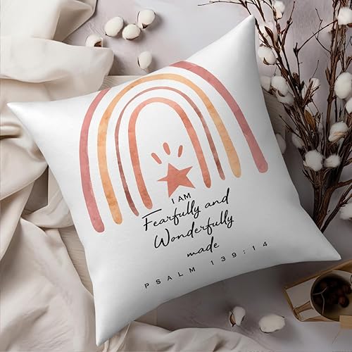 Miniatura 4 de Fundas de almohada cristianas inspiradoras de arcoíris de 18 x 18 pulgadas, fundas de almohada motivacionales religiosas decorativas con versículo